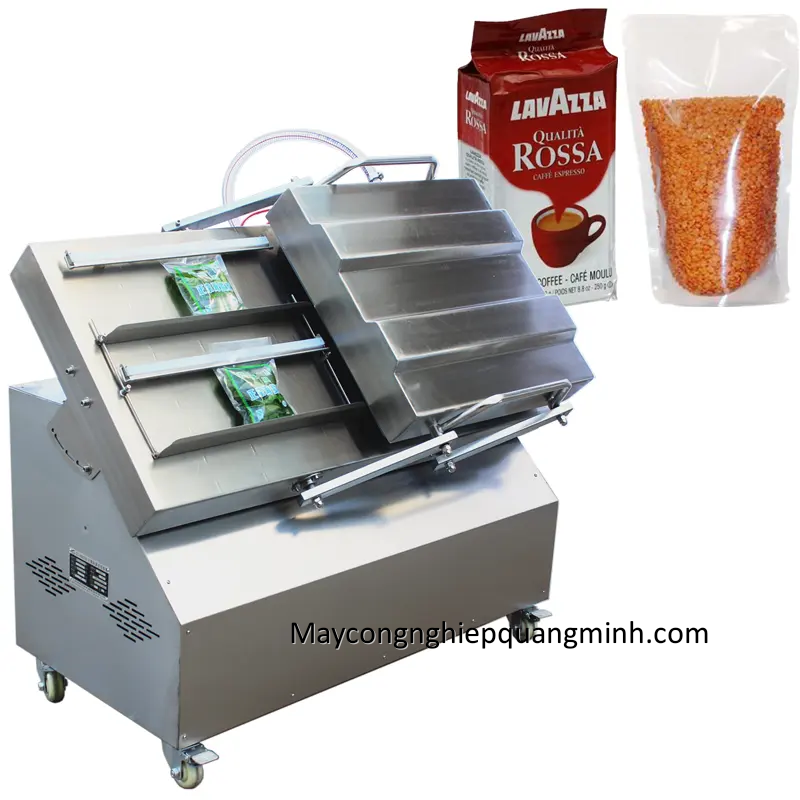 Máy hút chân không 2 buồng dạng buồng nghiêng inox
